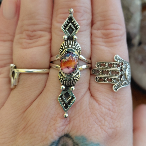 Jewelry - Boho Pink Dahlia Sterling Silver Ring